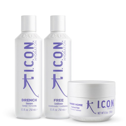 I.C.O.N. Hydration Regimedy. Drench shampoo, Free conditioner, Inner-Home masker