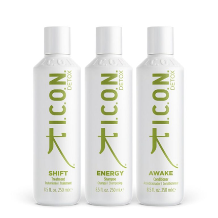 I.C.O.N. Detox Regimedy. Energy shampoo, Awake conditioner en Shift treatment.