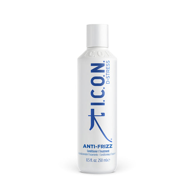 I.C.O.N. Anti-Frizz Conditioner/Treatment 250ml Anti-Frizz Conditioner die pluizig, onrustig haar glad en gezond maakt. Voor wie is het?  Ontwikkeld voor iedereen met droog en pluizig haar.  Wat doet het?  Geeft essentiële voedingsstoffen die onregelmatige textuur tegengaan en pluis verminderen, helpt gespleten haarpunten voorkomen. Je haar voelt en ziet er zijdezacht en glanzend uit.  Hoe gebruik je het?  Masseer en verwerk door het haar gedurende minimaal vijf minuten en spoel daarna zorgvuldig uit.